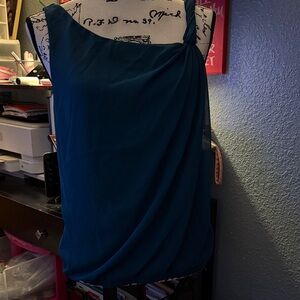 Express Teal Draped Sleeveless Blouse